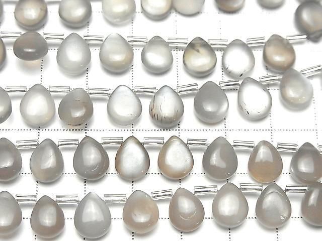 [影片] 優質灰月光石 AA++ 梨形 (平滑) 10x8mm 半串或1串 (18顆)