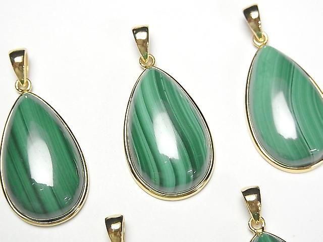 [Video] Malachite AAA Pear Shape Pendant 25x16mm 18KGP 1pc