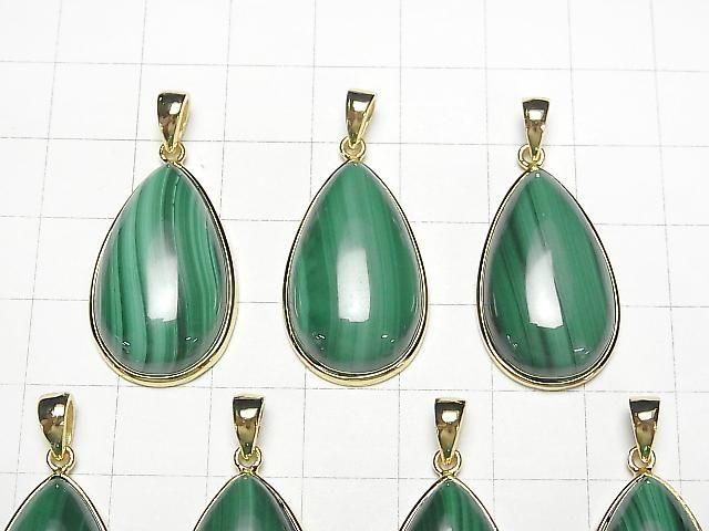 [Video] Malachite AAA Pear Shape Pendant 25x16mm 18KGP 1pc