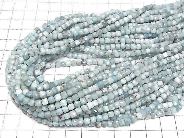 [Video] High Quality! Larimar Pectolite AA+ Cube Shape 4x4x4mm 1/4-1strand beads (aprx.15inch/37cm)