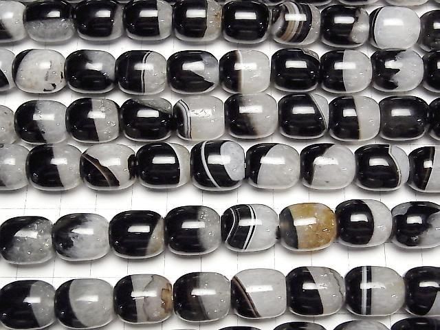 [Video] Black Agate x Quartz Tube 15.5x13.5x13.5mm half or 1strand beads (approx. 15 inches/36 cm)