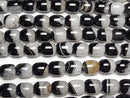 [Video] Black Agate x Quartz Tube 15.5x13.5x13.5mm half or 1strand beads (approx. 15 inches/36 cm)
