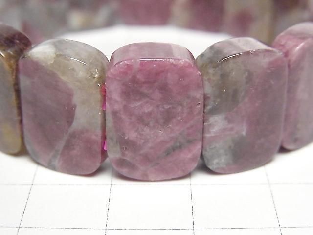 [Video] Deep Pink Tourmaline Silica A++ 2 Hole Rectangle 16x11x5mm 1strand (Bangle Bracelet)