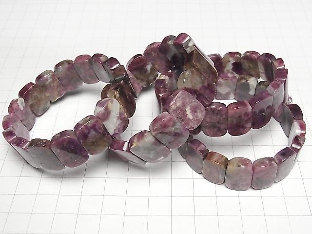 [Video] Deep Pink Tourmaline Silica A++ 2 Hole Rectangle 16x11x5mm 1strand (Bangle Bracelet)