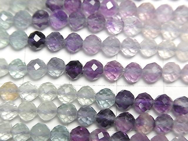 [Video] High Quality! Multicolor Fluorite AAA Faceted Round 4mm Color Gradation 1strand beads (approx. 15 inches/37 cm)