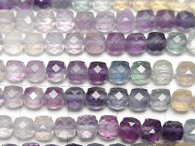 [Video] High Quality! Multicolor Fluorite AAA Cube Shape 4.5x4.5x4.5mm Color Gradation 1strand beads (approx. 15 inches/37 cm)
