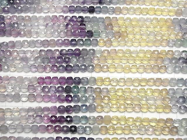 [Video] High Quality! Multicolor Fluorite AAA Cube Shape 4.5x4.5x4.5mm Color Gradation 1strand beads (approx. 15 inches/37 cm)