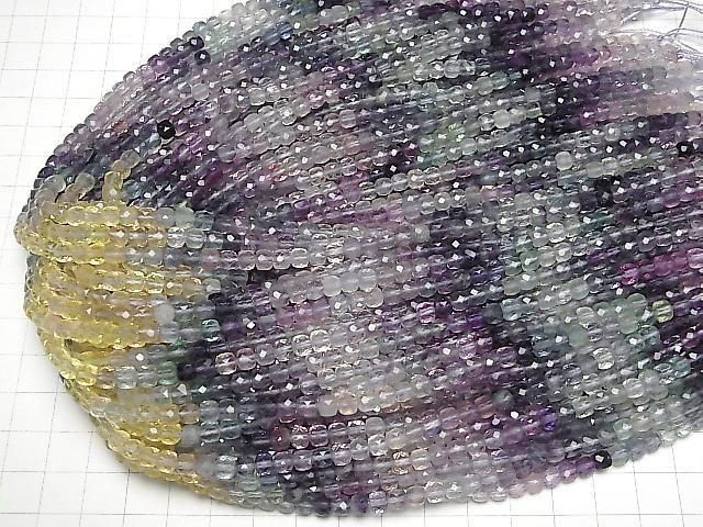 [Video] High Quality! Multicolor Fluorite AAA Cube Shape 4.5x4.5x4.5mm Color Gradation 1strand beads (approx. 15 inches/37 cm)
