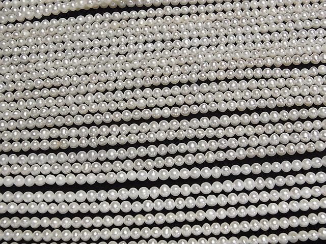 [Video] Fresh Water Pearl AAA- Semi Round-Potato 3-3.5mm White 1strand beads (approx. 15 inches/38 cm)