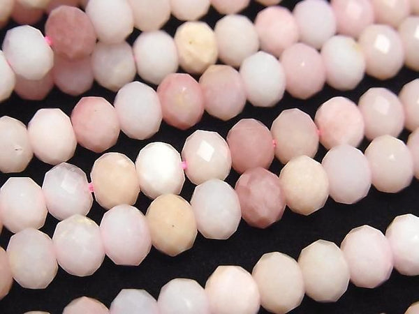 [Video] High Quality! Pink Opal AA++ Faceted Button Rondelle 6x6x4mm Half or 1strand beads (approx. 15 inches/37 cm)
