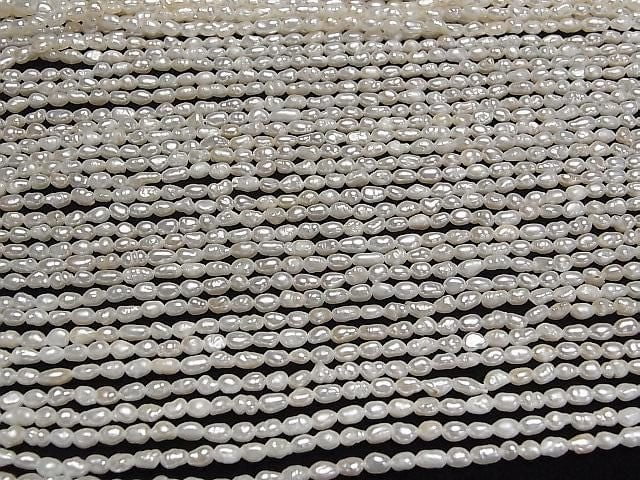 [Video] Fresh Water Pearl AA Rice-Baroque 4x3x3mm White 1strand beads (approx. 14 inches/34 cm)