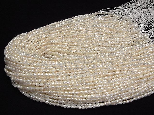 [Video] Fresh Water Pearl AA Rice-Baroque 4x3x3mm White 1strand beads (approx. 14 inches/34 cm)