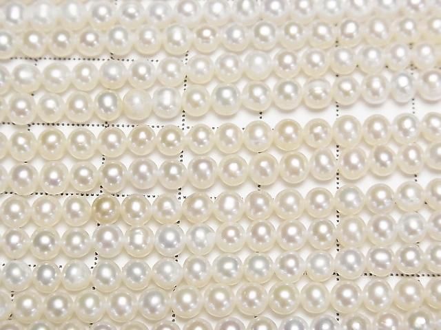 [Video] Fresh Water Pearl AA+ Semi Round-Potato 4mm White 1strand beads (approx. 15 inches/37 cm)