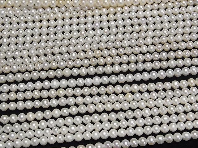 [Video] Fresh Water Pearl AA+ Semi Round-Potato 4mm White 1strand beads (approx. 15 inches/37 cm)