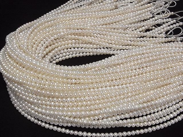 [Video] Fresh Water Pearl AA+ Semi Round-Potato 4mm White 1strand beads (approx. 15 inches/37 cm)