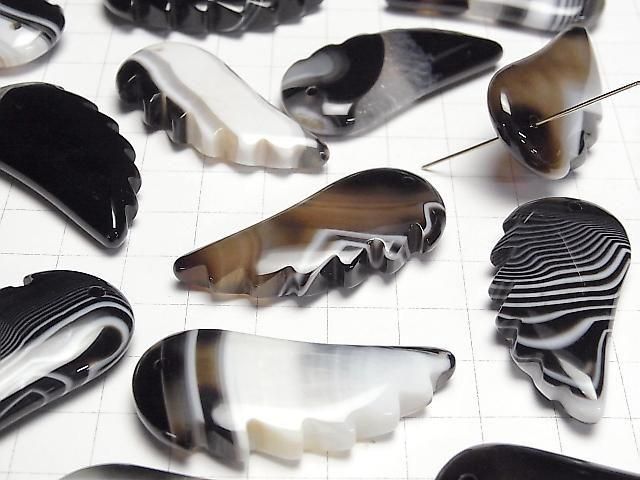 [Video] Black Stripe Agate Angel Wing 44x20mm 2pcs