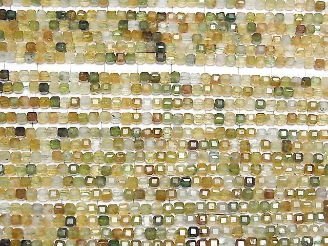 [Video] High Quality! Brown-Green Tourmaline AA+ Cube Shape 3x3x3mm 1strand beads (approx. 15 inches/37 cm)
