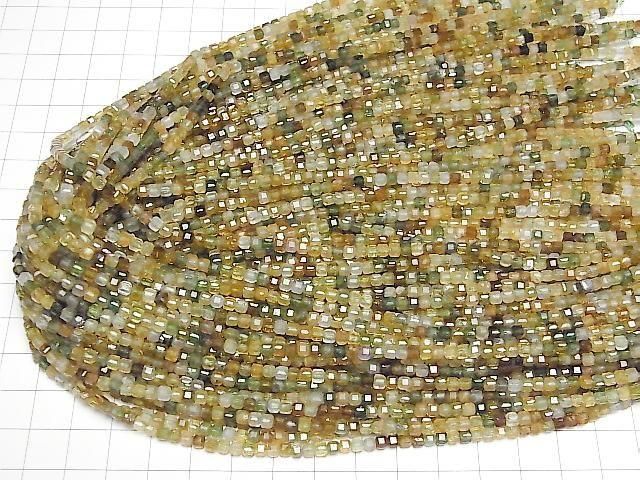 [Video] High Quality! Brown-Green Tourmaline AA+ Cube Shape 3x3x3mm 1strand beads (approx. 15 inches/37 cm)