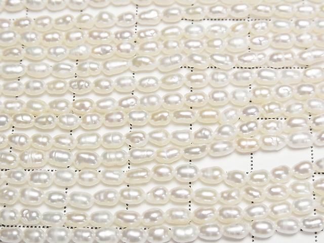 [Video] Fresh Water Pearl AA+ Rice 4x3x3mm White 1strand beads (approx. 14 inches/34 cm)