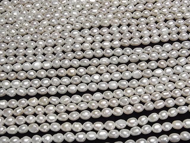 [Video] Fresh Water Pearl AA++ Rice-Baroque 5x4x4mm White 1strand beads (approx. 15 inches/37 cm)
