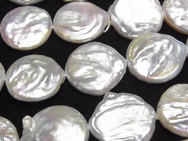 [Video] Fresh Water Pearl AA Coin Pearl 15mm White 1strand beads (approx. 14 inches/35 cm)