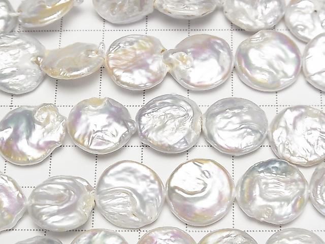 [Video] Fresh Water Pearl AA Coin Pearl 15mm White 1strand beads (approx. 14 inches/35 cm)