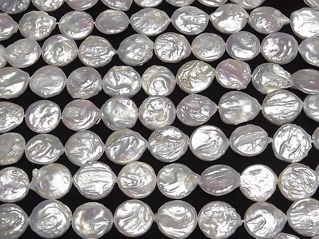 [Video] Fresh Water Pearl AA Coin Pearl 15mm White 1strand beads (approx. 14 inches/35 cm)