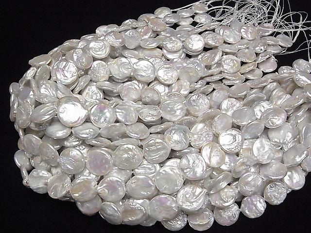 [Video] Fresh Water Pearl AA Coin Pearl 15mm White 1strand beads (approx. 14 inches/35 cm)