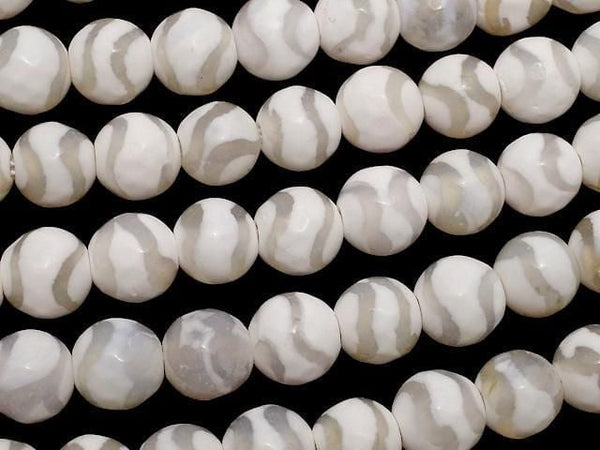 [Video] S-Shaped Line Carved White Agate Faceted Round 6mm 1strand beads (approx. 14 inches/34 cm)
