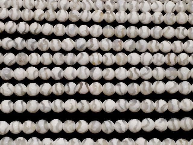 [Video] S-Shaped Line Carved White Agate Faceted Round 6mm 1strand beads (approx. 14 inches/34 cm)