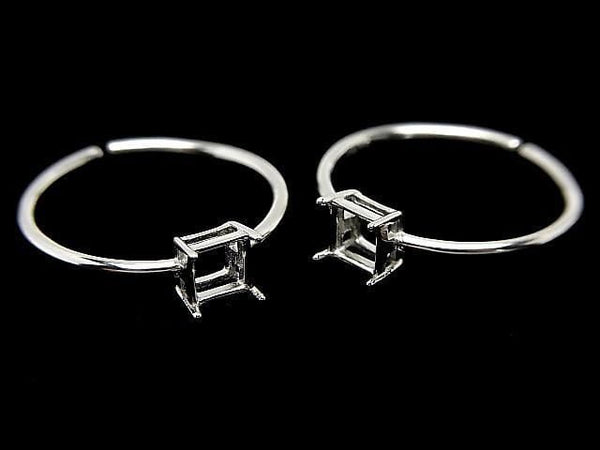 [Video] Silver925 Ring Frame (Prong Setting) Square Faceted 4mm Rhodium Plated Free Size 1pc
