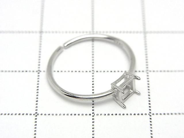 [Video] Silver925 Ring Frame (Prong Setting) Square Faceted 4mm Rhodium Plated One Size Fits All 1pc