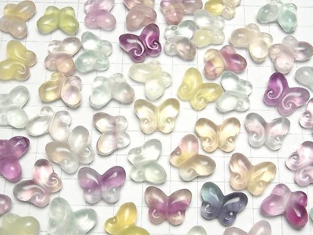 [Video] Multicolor Fluorite AAA- Butterfly Motif 14x18mm [Vertical Hole] 5pcs