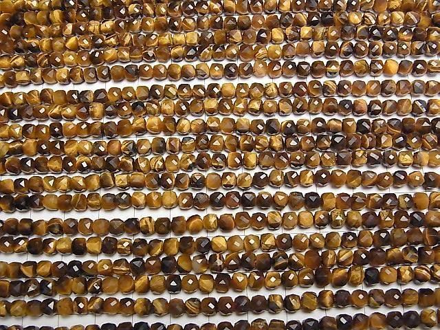 [Video] High Quality! Yellow Tiger's Eye AA++ Cube Shape 4.5x4.5x4.5mm 1strand beads (approx. 15 inches/36 cm)
