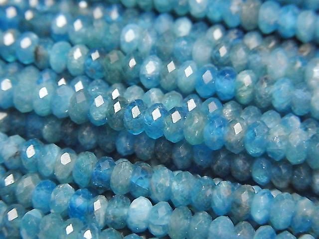 [Video] High Quality! Blue Apatite AA+ Faceted Button Rondelle 4x4x2mm 1strand beads (aprx. 15 inches/37 cm)