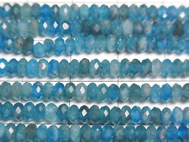 [Video] High Quality! Blue Apatite AA+ Faceted Button Rondelle 4x4x2mm 1strand beads (aprx. 15 inches/37 cm)