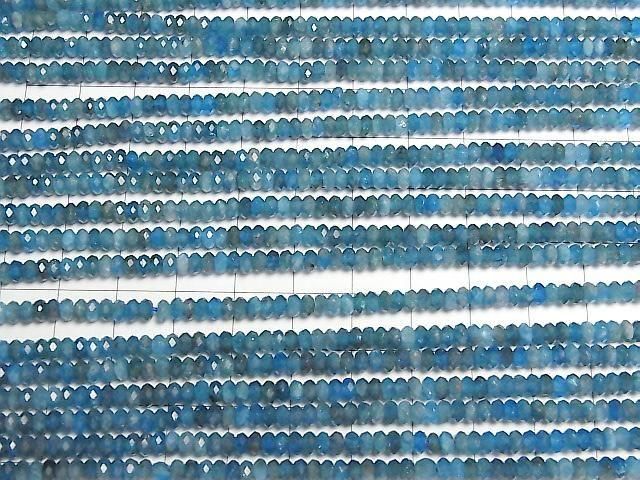 [Video] High Quality! Blue Apatite AA+ Faceted Button Rondelle 4x4x2mm 1strand beads (aprx. 15 inches/37 cm)