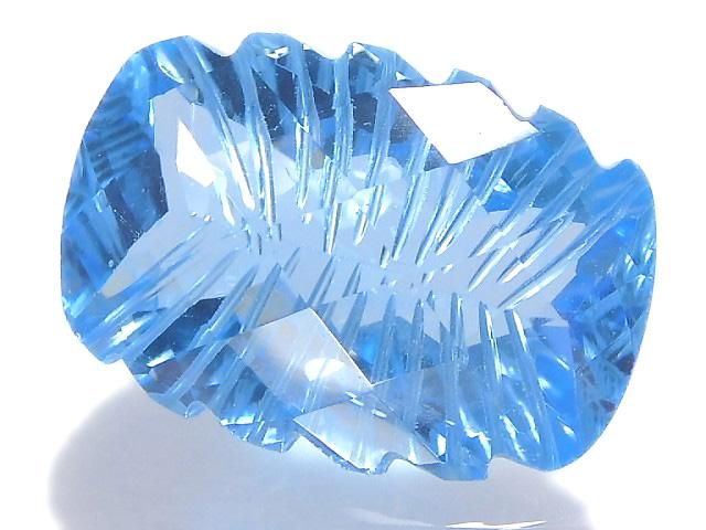 [Video][One of a kind] Swiss Blue Topaz AAA Loose stone Carved Faceted 1pc NO.17