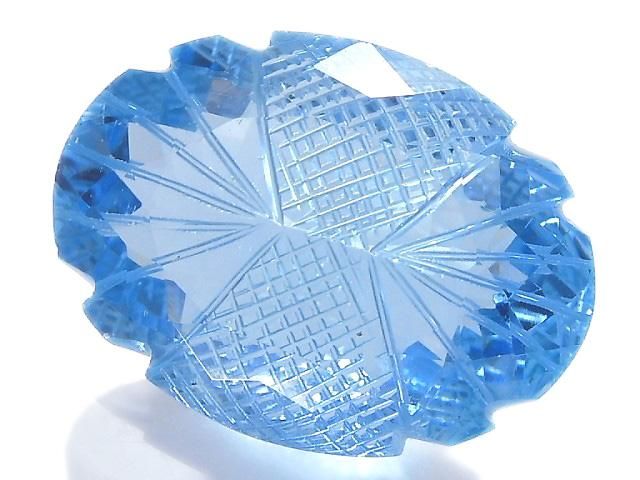 [Video][One of a kind] Swiss Blue Topaz AAA Loose stone Carved Faceted 1pc NO.21