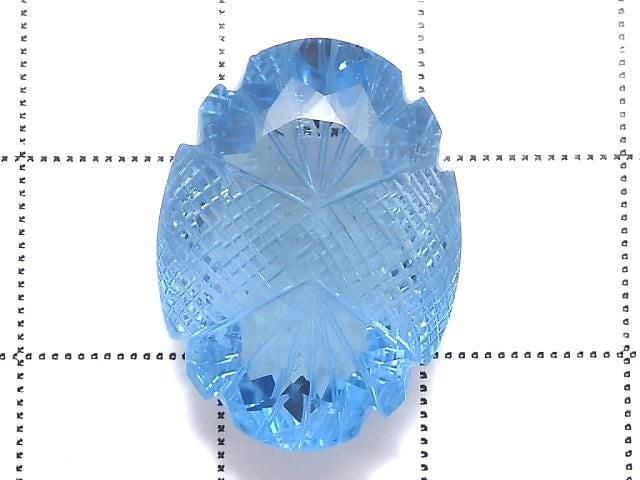 [Video][One of a kind] Swiss Blue Topaz AAA Loose stone Carved Faceted 1pc NO.21