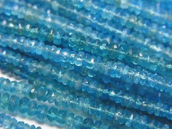 [Video] Neon Blue Apatite AA++ Faceted Button Rondelle Half or 1strand beads (approx. 12 inches/30 cm)