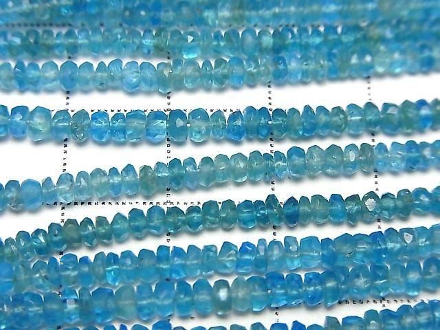 [Video] Neon Blue Apatite AA++ Faceted Button Rondelle Half or 1strand beads (approx. 12 inches/30 cm)