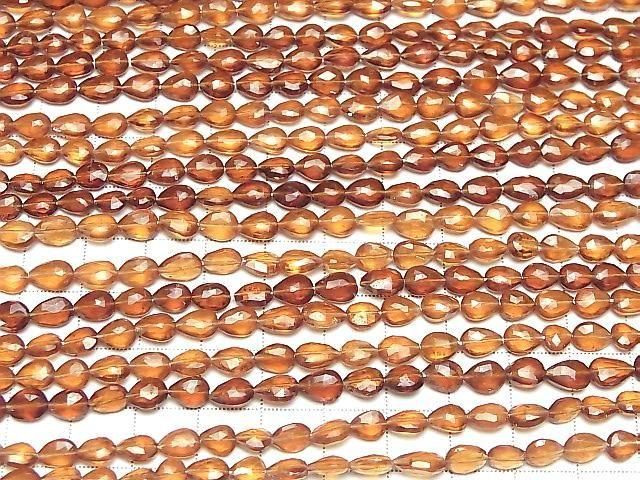 [Video] High Quality Hessonite Garnet AA++ Vertical Hole Faceted Pear Shape 1strand beads (aprx.13inch/33cm)