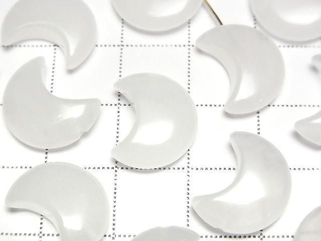 [Video] White Jade Moon Motif 15x12mm [Half Drilled Hole] 4pcs
