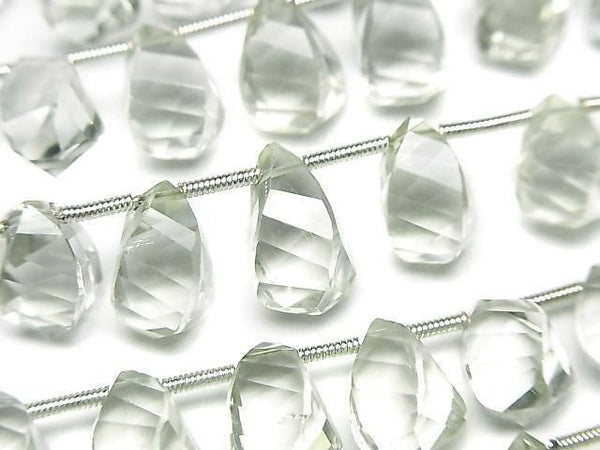 [Video] High Quality Green Amethyst AAA Drop 4 Faceted Twist Faceted Briolette Half or 1strand Bead (approx. 7 inches/17 cm)