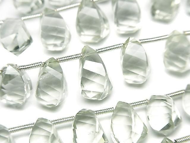 [Video] High Quality Green Amethyst AAA Drop 4 Faceted Twist Faceted Briolette Half or 1strand Bead (approx. 7 inches/17 cm)