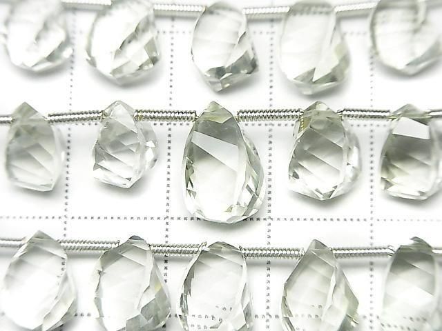 [Video] High Quality Green Amethyst AAA Drop 4 Faceted Twist Faceted Briolette Half or 1strand Bead (approx. 7 inches/17 cm)