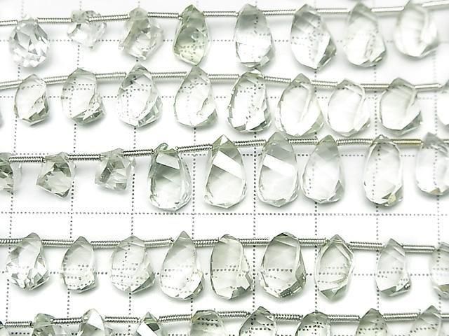 [Video] High Quality Green Amethyst AAA Drop 4 Faceted Twist Faceted Briolette Half or 1strand Bead (approx. 7 inches/17 cm)