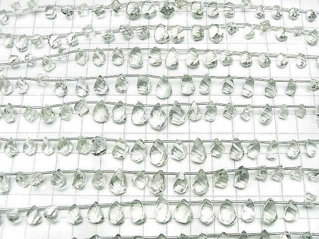 [Video] High Quality Green Amethyst AAA Drop 4 Faceted Twist Faceted Briolette Half or 1strand Bead (approx. 7 inches/17 cm)