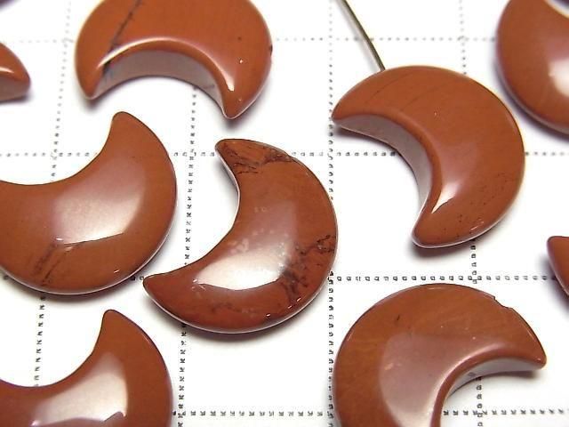 [Video] Red Jasper Moon Motif 15x12mm [Half Drilled Hole] 4pcs
